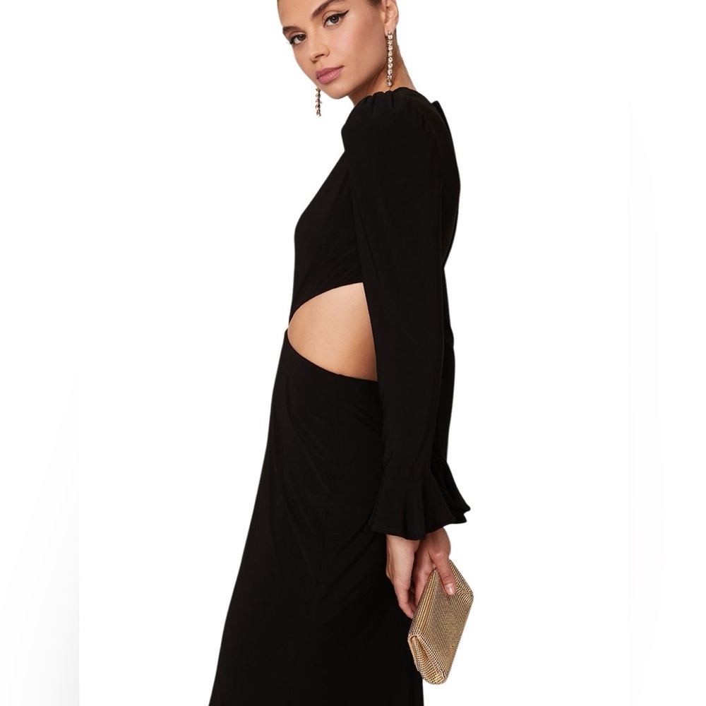 Mac Duggal Leena Cut Out Jersey Gown in Black Minimalist Elegant A-Line Dress 6 - Picture 3 of 12